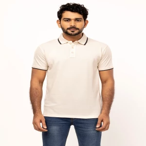 Off White Mixed Cotton Polo Shirt